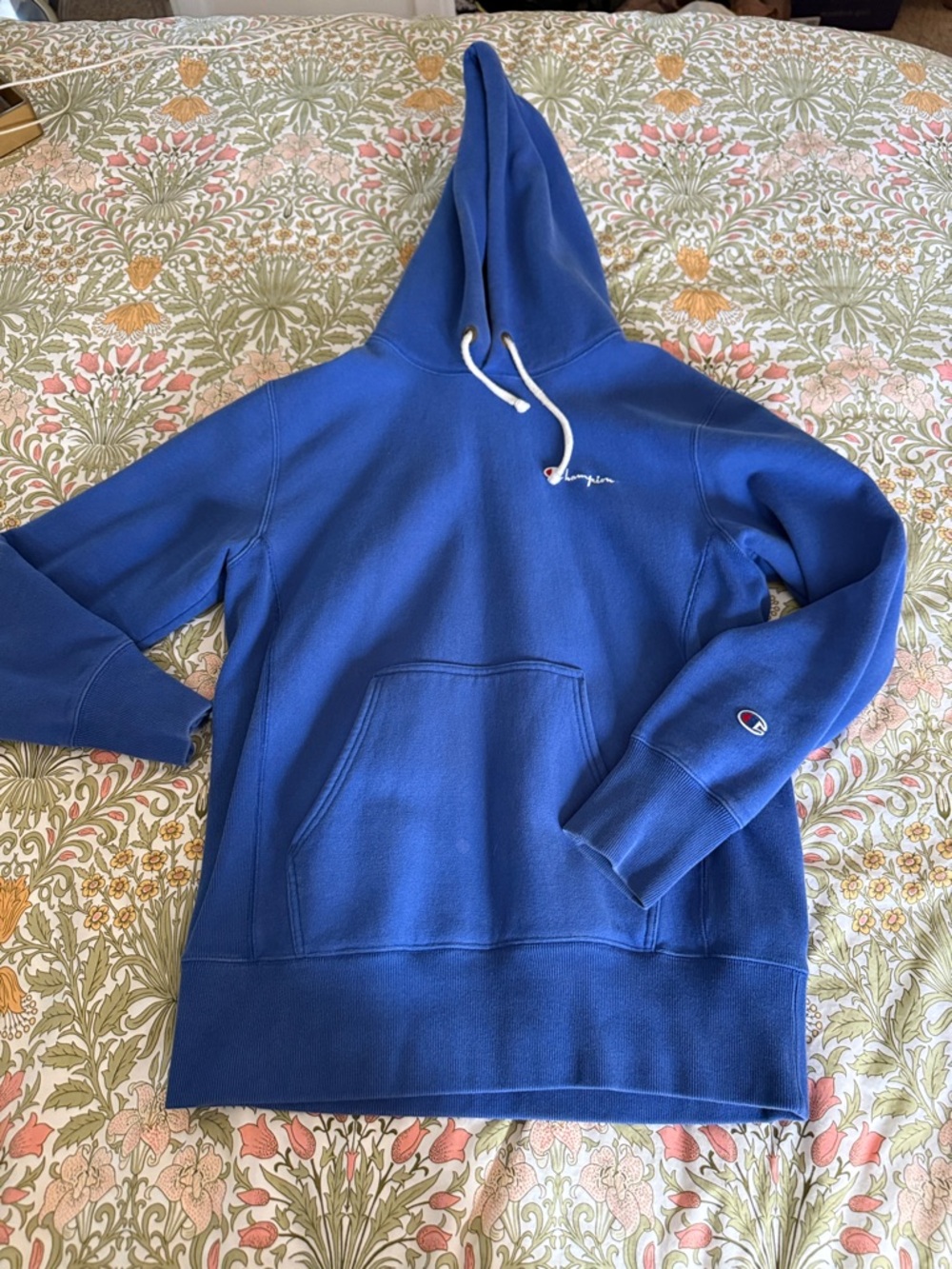 Champion Blue Men's Hoodie Crewneck with White Drawstrings